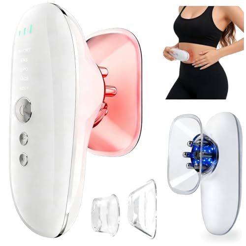IDUNSEED 5-in-1 Electric Body Sculpting Massager - Red Blue LED Light Therapy & Microcurrent Tool with Oval/Round Suction Cups for Face & Body Tightening, Cellulite Removal, Lymphatic Drainage