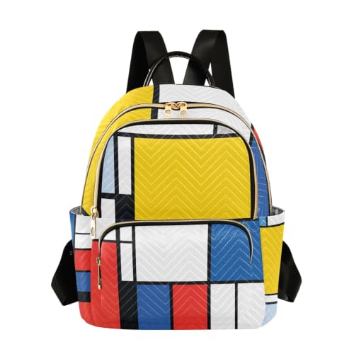 Sac à dos femme antivol avec motif abstrait géométrique rouge jaune