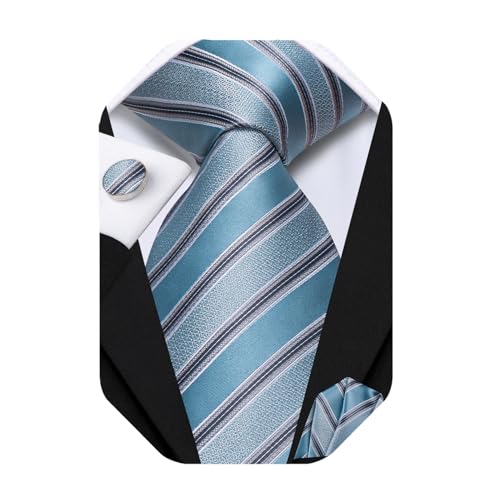Image of Hi-Tie 70 inches Ties for Men Silk Extra Long Necktie and Pocket Square Cufflinks Set Men Big and Tall Tie Business