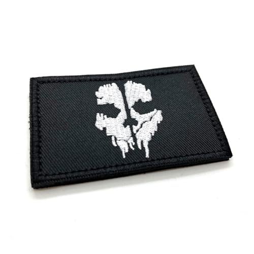 Spöke skalle taktiskt tyg broderad moral lapp märke 8 cm x 5 cm krok & ögla airsoft COD taktisk cosplay UK