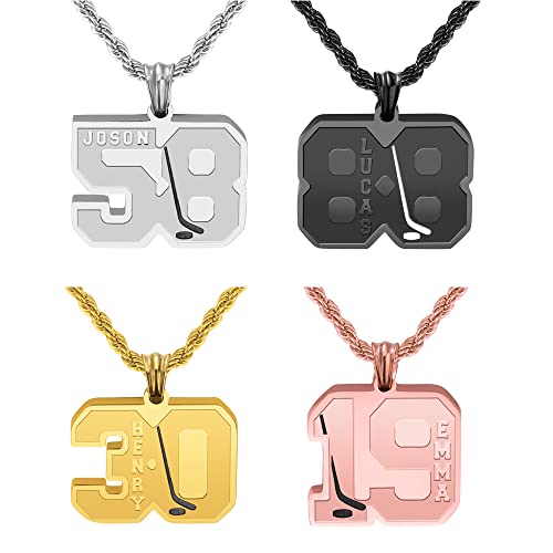 Custom Ice Hockey Number Necklace Stainless Steel Personalized Back Engraved/Name Ice Hockey Pendant Necklace Sport Charm Number Chain Inspiration Jewelry Birthday Gifts For Men Athletes