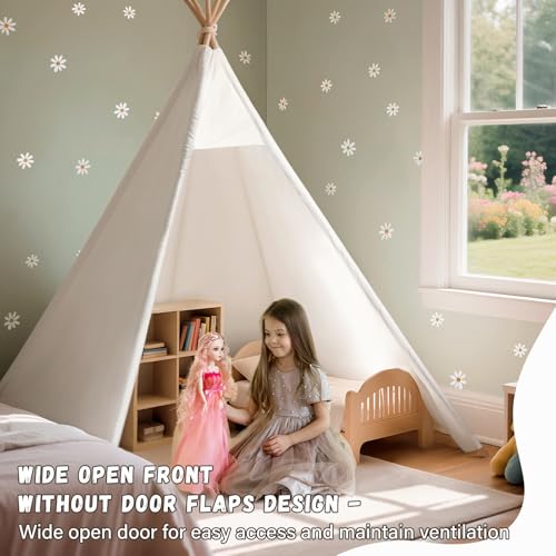Teepee for Kids, Huge Teepee, Large Tall, Adult Teepee Tent with Foldable Poles,5 Sides Wide Open Front Without Door Flaps, Beach Tent (Large White) - Thumbnail 6