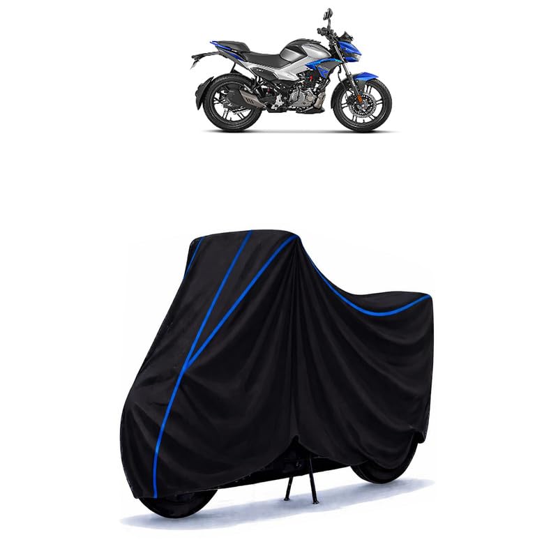 Image of Hero Xtreme 125 R Single Channel ABS Bike Cover Water Resistant Universal Motorcycle Rain | Heavy Duty UV Protection, Dust, Scratch Indoor Outdoor All Weather with Black Blue Piping Elastic