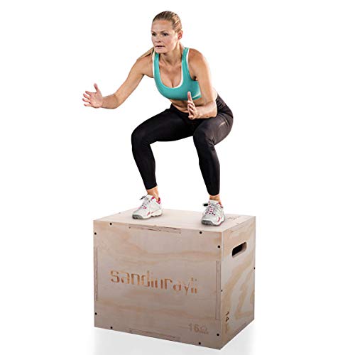 Sandinrayli 3-in-1 Wooden Plyo Jump Box for Training, Workout Step Platform, Multi-Sided Crossfit Equipment for Exercises of All Skill Levels (20