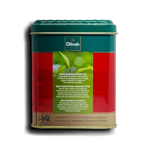Dilmah English Breakfast Loose Leaf Tea, 4.41oz Tin, Pure Ceylon Tea in Caddy, Premium Black Tea
