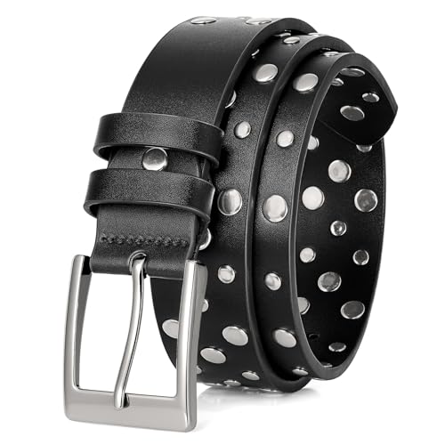 Stylish Studded Belt for Men Women Goth Punk Belts with Gold/Silver Buckle Mens Leather Belts for Jeans Pants