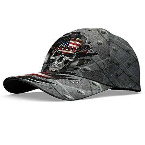 Image of Cowboy Skull Cap for Men, Us Flag Skeleton Reaper Gothic Horror, Adjustable Hats Fashion Accessories for Men Women