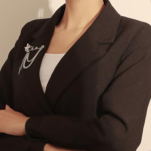 Image of Punk Gold Silver Star Moon Tassel Chain Brooch Sweater Shawl Clips Collar Pin for Women Safety Chain Tassel Broochs