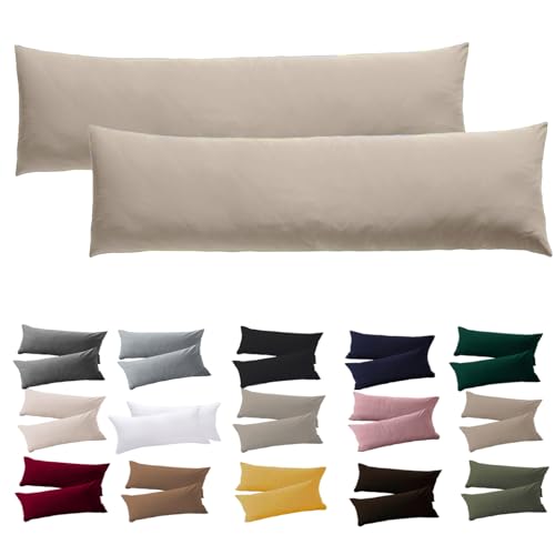 Soifox Seitenschläferkissen Bezug 40 x 145 2er Set - Kissenbezug 40x145cm - Warmes Beige - 100% Mikrofaser bügelfrei & knitterfrei mit… – Ansicht 1