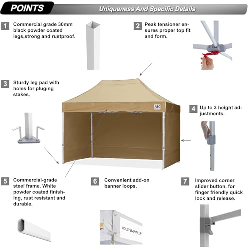 Image of ABCCANOPY Commercial Pop Up Canopy Tent with Sidewalls 10X15,Beige