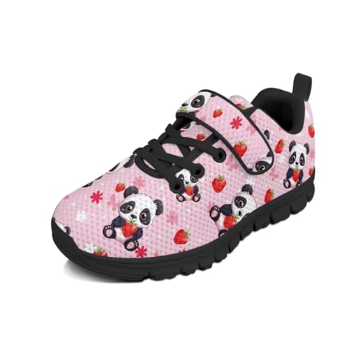 Kids Sneakers for Boys Girls Running Tennis Shoes Lightweight Breathable Sport Athletic Panda Strawberry Pattern