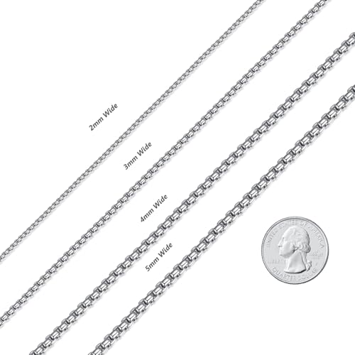 Fosir F3N-02D-55 Mens Chain Necklaces, Stainless Steel Rolo Chain Necklace Round Box Necklace thumb #2