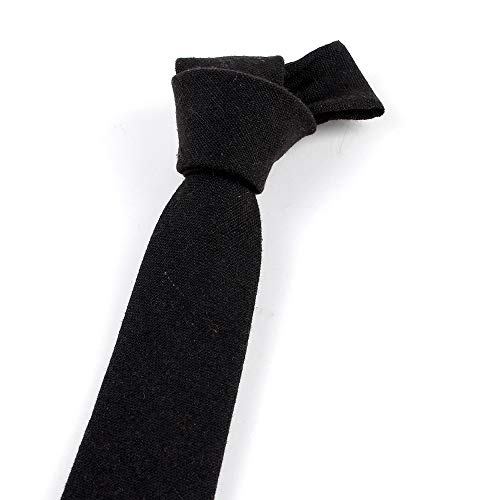 Image of Elfeves Men's Skinny Solid Color Tie Causal Cotton Linen Narrow Slim cut Necktie
