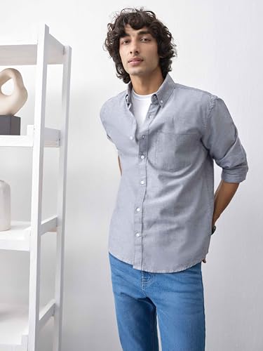 Image of UNSTD Men Solid Cotton Oxford Shirt Full Sleeves | Regular Fit Premium Shirt for Men | Office & Casual Wear