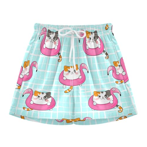 Cats with Flamingo Floaties Boys Swim Trunks with Compression Liner Quick Dry Bathing Bottom Kids Beach Shorts3
