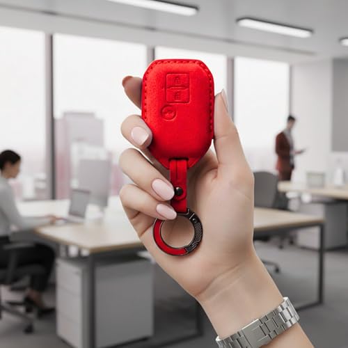 Image of KMH Alcantara Car Key Cover Compatible for Maruti Suzuki Swift, Dzire, Baleno, Ertiga 3 Button Shell Case Holder Full Key Protector Smart Keycover with Keychain (D3) Red - Pack of 2
