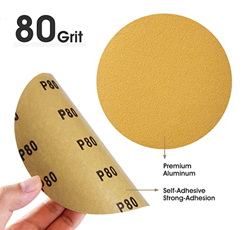 100 Pcs 6 Inch Gold Psa Sanding Discs 80 Grit Self Adhesive Sticky-Back Sandpaper For Da Sander Automotive Car Paint Woodworking Wood Metal Finishing #TOP1
