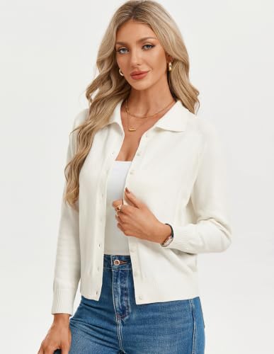 Women Lightweight Cardigans Sweaters High Neck Collared Sweater Jackets White Cardigan 2026 Early Fall Fashion S — view 3
