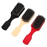 Cabilock 3pcs Curved Horse Hair Beard Brushes for Men with Plastic Handles, Red Ivory Black Colors, Facial