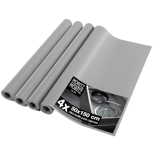 Moritz & Moritz Kitchen - Juego de 4 Alfombrillas para Cajones 50x150cm - Protector cajones Cocina - como Antideslizante Protector armarios Cocina o Protector Nevera - Incl. 20 Pegatinas para Tablero