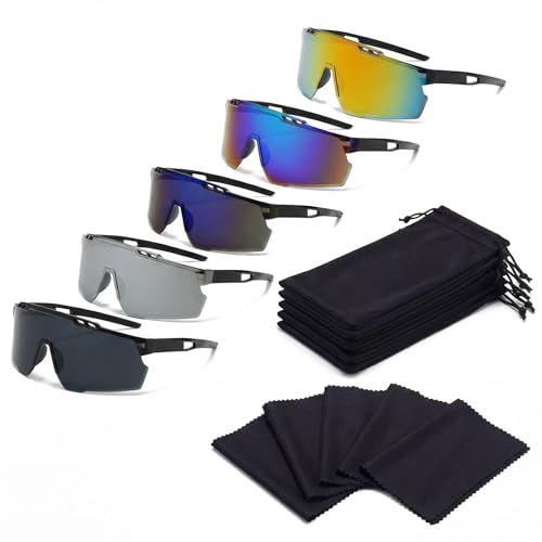 Katyjun Schnelle Brille 5-teiliges Set Fahrradbrille F&uuml;r Radsport Und Outdoor-Aktivit&auml;ten Mit Vollst&auml;ndigem UV400 Schutz Leichtgewichtige Und Stabile Hochaufl&ouml;sende Seherfahrung Schnelle Brille Rave