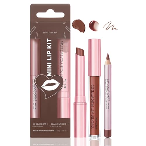 3PCS Matte Liquid Lipstick & Lip Liner Set - Long Lasting Lipstick,Tinted Lip Balm,Lip Set for Lip Care,Hydrating Lipstick & Lip Liners,Waterproof Lipstick & Lip Gloss & Lip Liner Kit (SET 4)