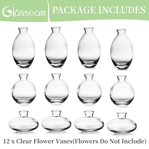 Glass Bud Vase For Centerpieces, 12Pcs/4Sets Glasseam Modern Clear Mini Small Vases For Flowers Bulk Flower Vase Set Aesthetic Cute Handmade Tiny Short Wedding Table Centerpiece Decor #TOP6