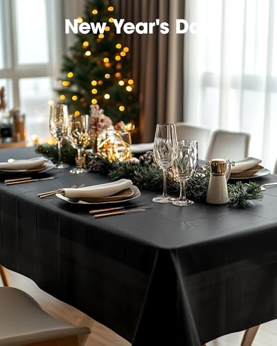 Pureegg Plastic Table Cloth Disposable 10 Pack, 54 x 108 Inch Table Cloths, Halloween Party Decorations, Summerween Decor, Halloween Tablecloths, Rectangle, Plastic Cover, Leakproof & Sturdy, Black — view 5
