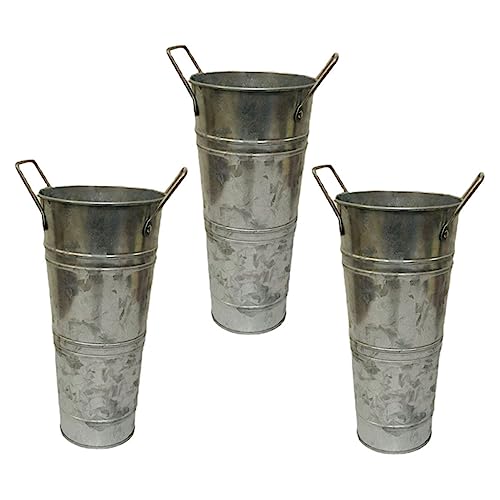 SEWOART Lot de 3 Vases à Fleurs en Fer Galvanisé Rétro, 3 Pièces sans Brillant, Pot Décoratif Multifonctionnel Robuste, Style Vintage, pour Balcon, Salon et Jardin Intérieur