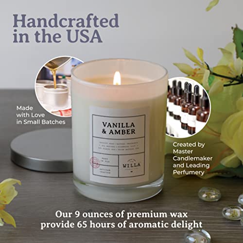 Willa Vanilla & Amber Highly Scented Candle - All Natural Soy Wax Luxury Candles Made In The Usa With Essential Oils - Best For A Home / Aromatherapy / Gift / Spa / Bathroom 9Oz Jar Candle #TOP3