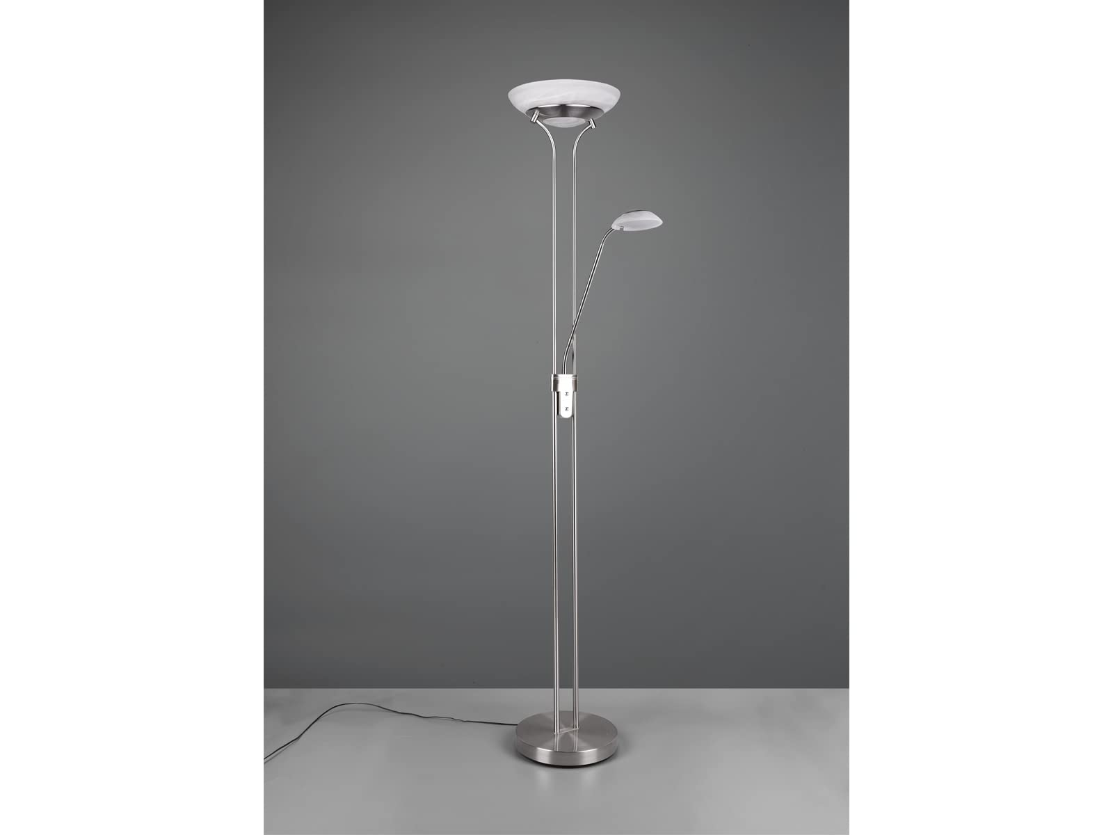 Reality Leuchten LED Stehleuchte Orson R40073507, Metall Nickel matt, Glas alabasterfarbig weiß, inkl. 27 Watt + 4.5 Watt, Dimmer |