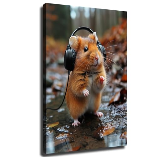 Hamster with headphones Poster Canvas Painting Printing Wall Art Modern Home Bedroom Living Room Aesthetic Decoration (08x12inch Unframed)