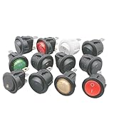 1pc Pushbutton Switch ON/Off Round Rocker Switch LED Illuminated Car Dashboard Dash Boat Van 12V(Dot-Green)