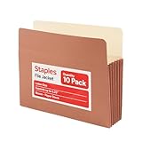 Staples Reinforced File Pockets, Letter Size, Expands Up to 5.25', Heavy‑Duty Brown Accordion Folders with Strong Gussets – 10/Pack