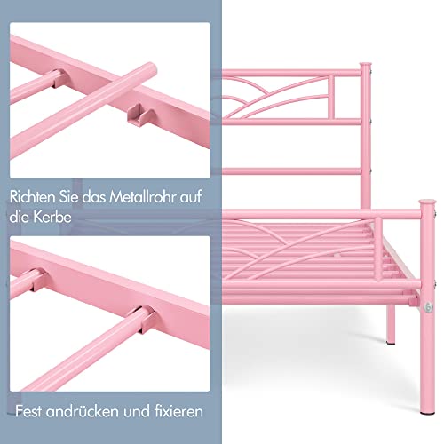 Yaheetech Bettrahmen Metallbett Gästebett Bettgestell aus Metall, Modern Jugendbett mit Lattenrost… – Ansicht 6