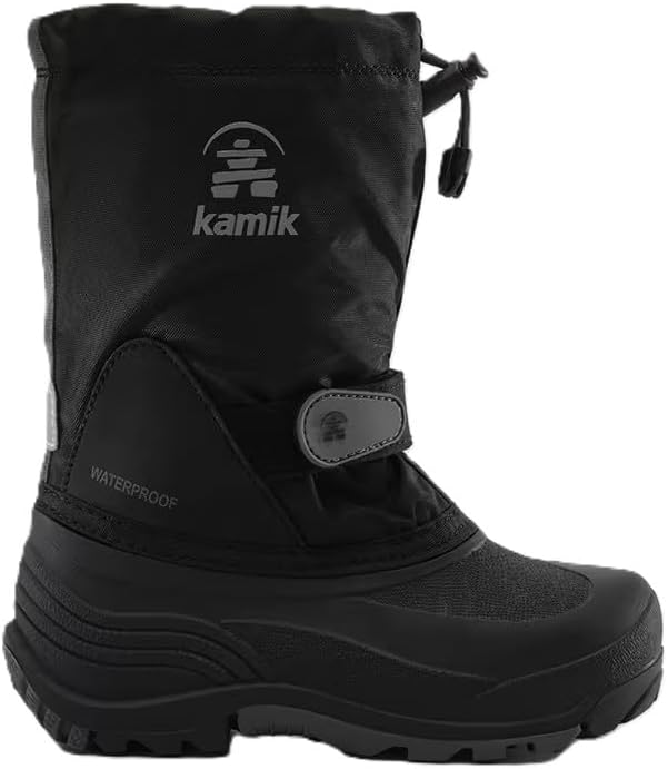 Kamik Waterbug 5 Kid's Winter Snow Boots, Waterproof & Insulated with Removable Liner, Black - 4 Big Kid (8-12 Years)