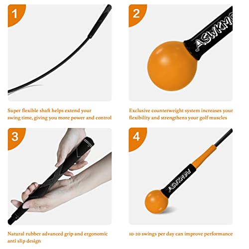Aswkmow Golf Swing Trainer For Improve Strength, Flexibility, Balance And Tempo,Golf Swing Trainer Aid For Perfect Your Chipping, Driving And Hitting, 40" Golf Warm-Up Stick #TOP1