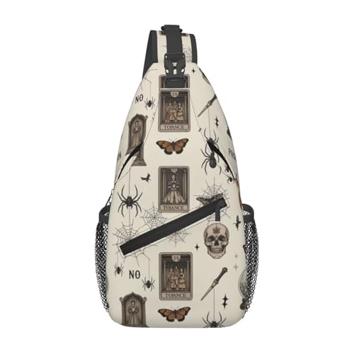 Men's Sling Shoulder Crossbody Backpack, Sturdy Anti-Theft Daypack for Running Gym Exercise, Vintage Skull Skeleton Spider Web Witch Board Gothic Bags