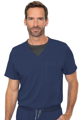 Med Couture Men's Scrub Top Cadence 2-Way Stretch Technology with Ultra Soft Fabric & One Chest Pocket - MC7478, L, Navy