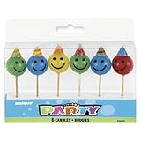6 Mini-Kerzen * SMILEYS * auf Holzhalter für Party und Geburtstag // Kerzen Kuchen Torte Deko Candle Smiley Happy Face