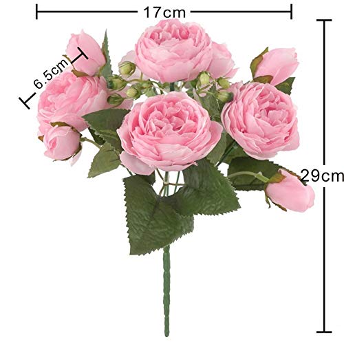 tianluo Flor Seca 5 Big Headsbouquet Peonías Flores Artificiales Peonías De Seda Ramo Flores Boda Decoración del Hogar Peonía Falsa Flor Rosa