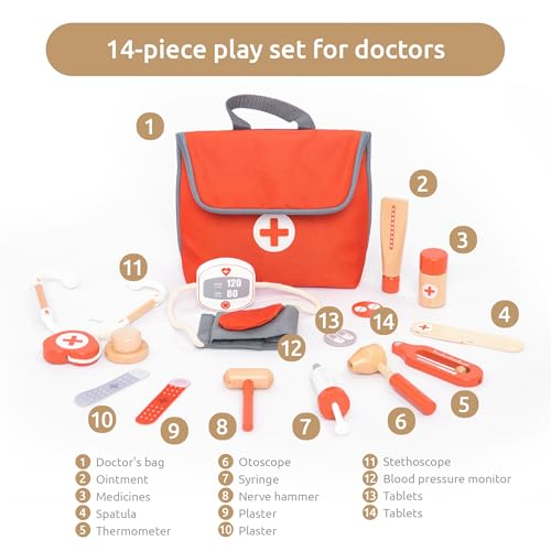 image for UMU® Wooden Mini Doctor Kit for Kids – 14 pcs Medical Playset for T