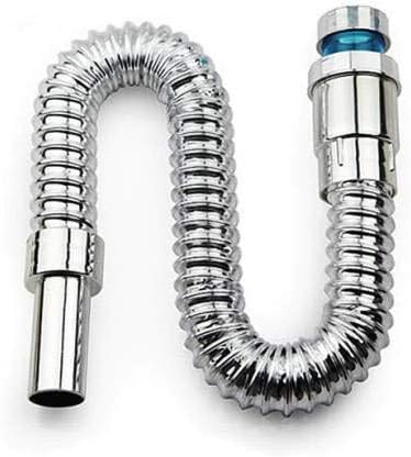 Yo India 1 Piece Bathroom Flexible Chrome Plated Waste Pipe Drain Hose Tube Connector Basin