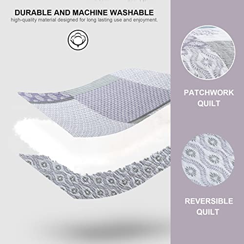 Pangushan Quilt Set King Size, 100% Cotton Bedspread Quilt Bedding Set, Patchwork Reversible Floral Quilt For King Bed, Purple/Grey/White Bed Spread, Lightweight Comforter For All Season, 3 Pieces #TOP5