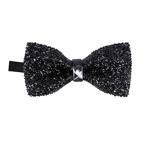 Rhinestone Bow Ties Mens Pre-tied Bow Ties Banquet Bowties with Adjustable Length for Wedding Party Banquet (Black)