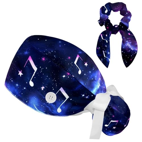 Image of Women's Working Caps Bouffant Surgical Cap with Bow Scrunchies Little Daisy Art Paint Ponytail Holder Tie Back Scrub Hat