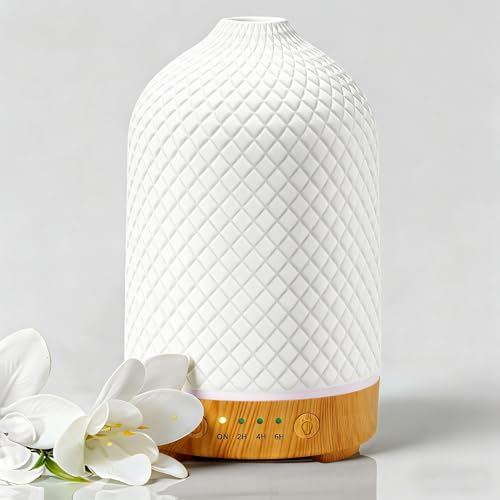 Diffuseur D'huiles Essentielles Diffuseur Electrique Ultrasonique Aromathérapie en Céramique 200ML avec Minuterie D'arrêt Automatique De 7 Couleurs pour Appartement...