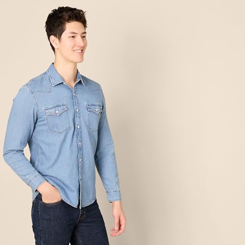 Amazon Essentials Men's Slim-Fit Long-Sleeve Denim Shirt with Snap Buttons2