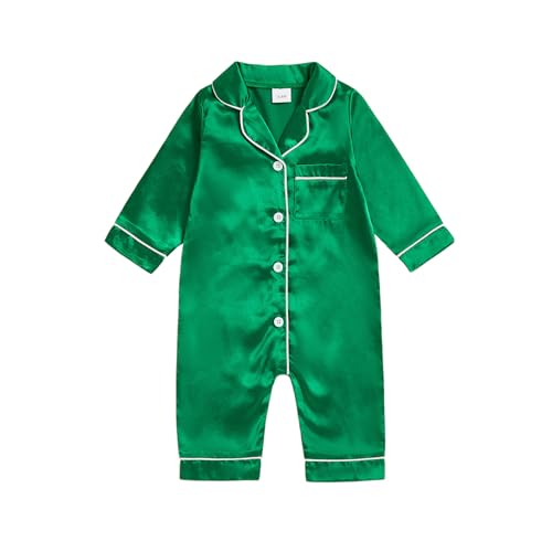 FULA-bao Newborn Baby Boy Girl Silk Pajamas Short Sleeve Button Up Satin Pjs One Piece Romper Onesie Shorts Baby Sleepwears
