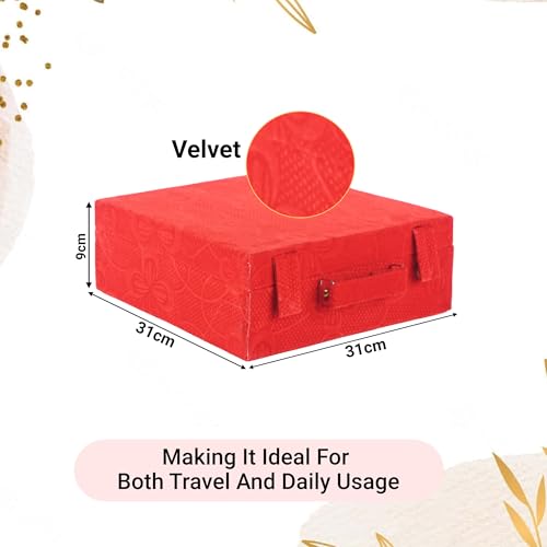 Kuber Industries 3-Rod Removable Bangles Organisers Storage Box with Magnetic Lock | Wedding Jewellery Organizer Case with Handle & Bangles Box for Women | Floral Print - Red